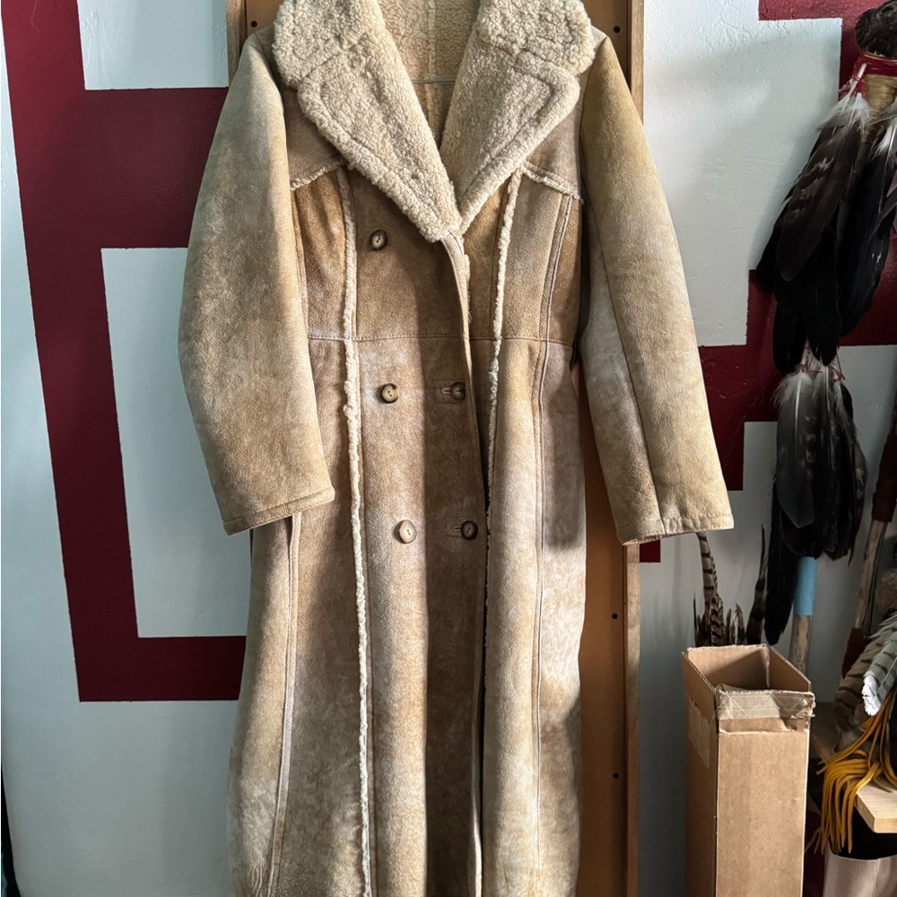 Vintage Sawyer of Napa Tan Shearling Leather Coat